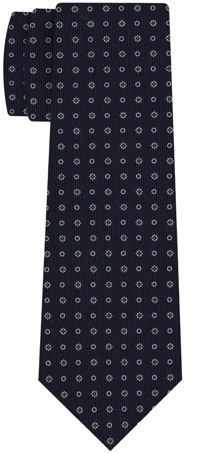 {[en]:Off-White & Sky Blue on Midnight Blue Macclesfield Print Pattern Silk Tie