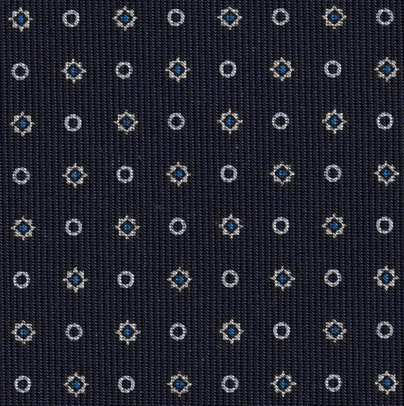 {[en]:Off-White & Sky Blue on Midnight Blue Macclesfield Print Pattern Silk Tie