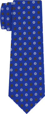 {[en]:White, Black & Yellow on Royal Blue Macclesfield Print Pattern Silk Tie