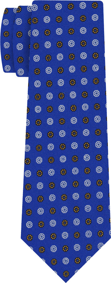 {[en]:White, Black & Yellow on Royal Blue Macclesfield Print Pattern Silk Tie