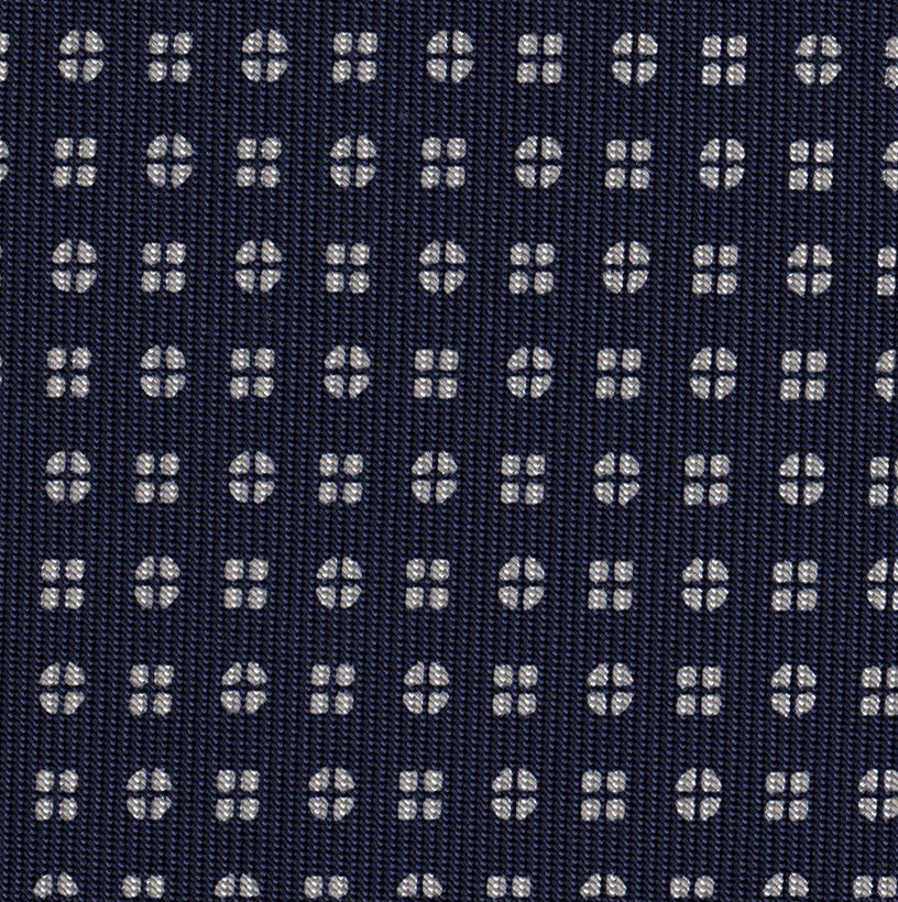 White on Midnight Blue Macclesfield Print Pattern Silk