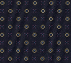 {[en]:Sky Blue, Gold & Dark fuchsia on Midnight Blue Macclesfield Print Pattern Silk Tie