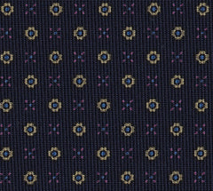 {[en]:Sky Blue, Gold & Dark fuchsia on Midnight Blue Macclesfield Print Pattern Silk Tie