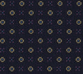 Sky Blue, Gold & Dark fuchsia on Midnight Blue Macclesfield Print Pattern Silk