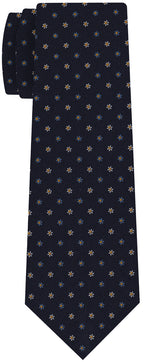 {[en]:White, Sky Blue & Yellow Gold on Midnight Blue Macclesfield Print Pattern Silk Tie
