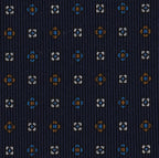 Chocolate, Sky Blue & White on Midnight Blue Macclesfield Print Pattern Silk