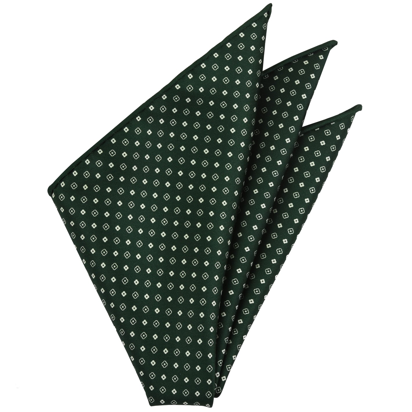 {[en]:Off-White on Forest Green Macclesfield Print Pattern Silk Pocket Square