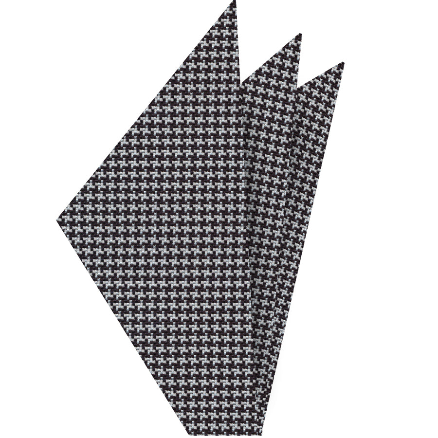 {[en]:Black & White Hounds Tooth Silk Pocket Square