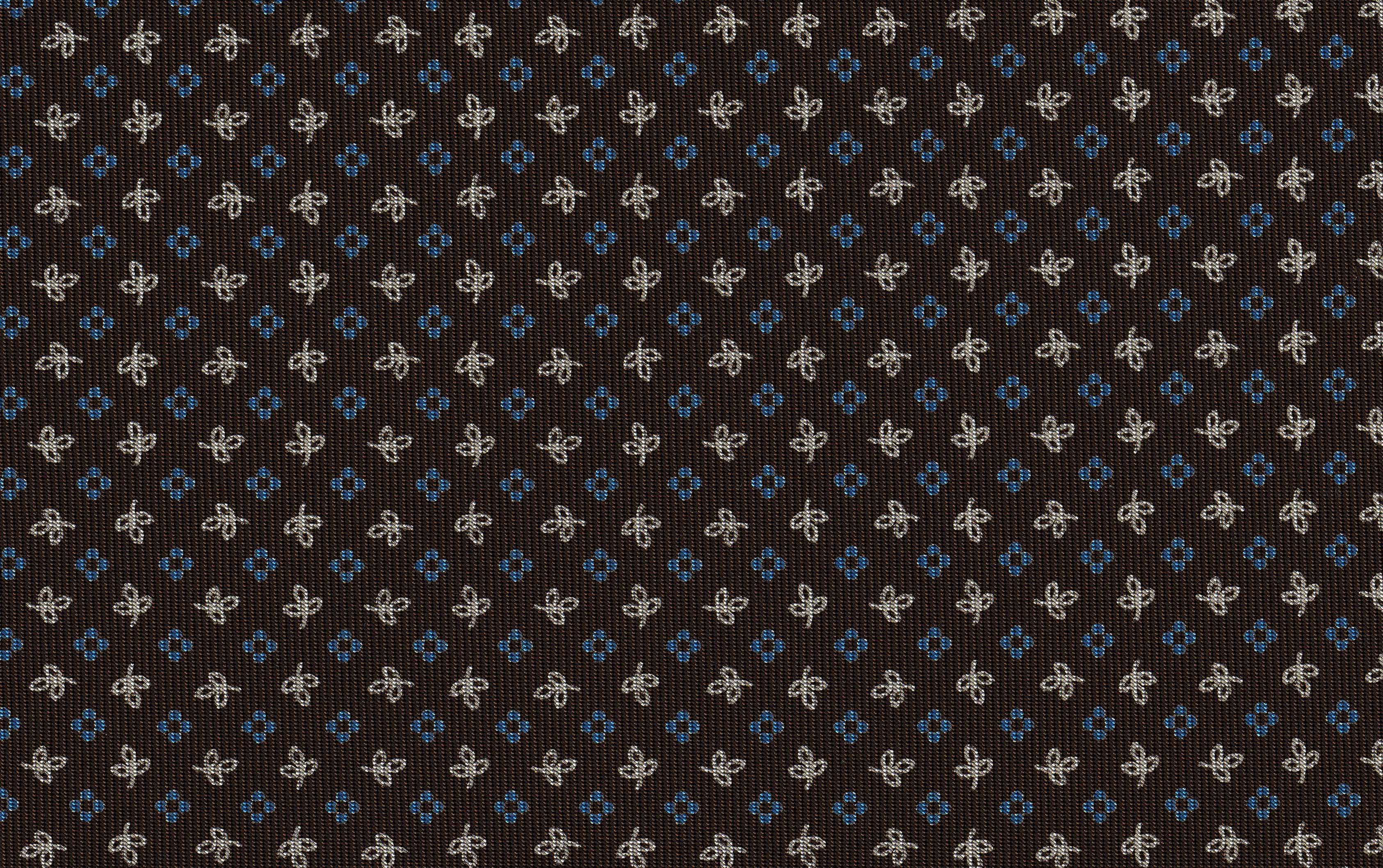 {[en]:Sky Blue & Off-White on Chocolate Macclesfield Print Pattern Silk Tie