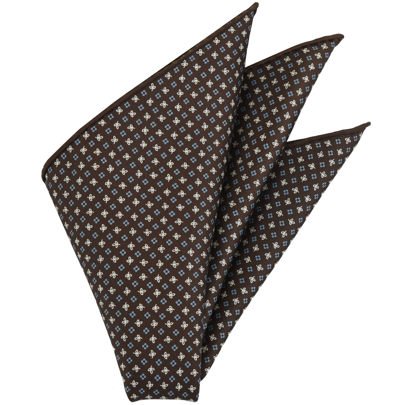 {[en]:Sky Blue & Off-White on Chocolate Macclesfield Print Pattern Silk Pocket Square