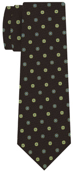 {[en]:Sky Blue, Light Yellow & Off-White on Dark Chocolate Macclesfield Print Pattern Silk Tie