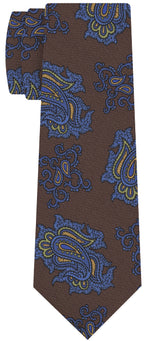{[en]:Blue, Brown & Olive Green on Chocolate Macclesfield Print Pattern Silk Tie