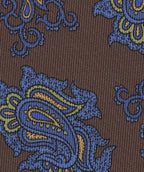 {[en]:Blue, Brown & Olive Green on Chocolate Macclesfield Print Pattern Silk Tie
