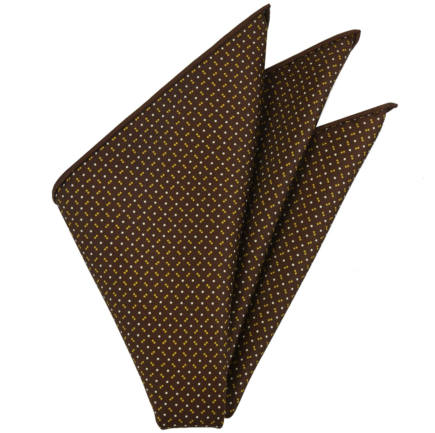 {[en]:Yellow Gold & Off-White on Chocolate Macclesfield Print Pattern Silk Tie