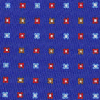 {[en]:Red, Sky Blue, Chocolate & Off-White on Royal Blue Macclesfield Print Pattern Silk Tie