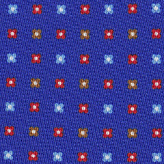 {[en]:Red, Sky Blue, Chocolate & Off-White on Royal Blue Macclesfield Print Pattern Silk Tie