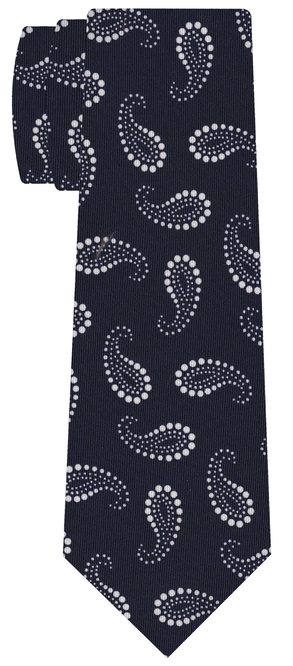 {[en]:White on Midnight Blue Macclesfield Print Pattern Silk Tie