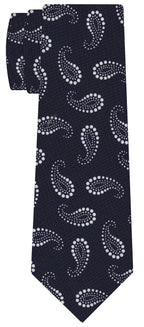 {[en]:White on Midnight Blue Macclesfield Print Pattern Silk Tie