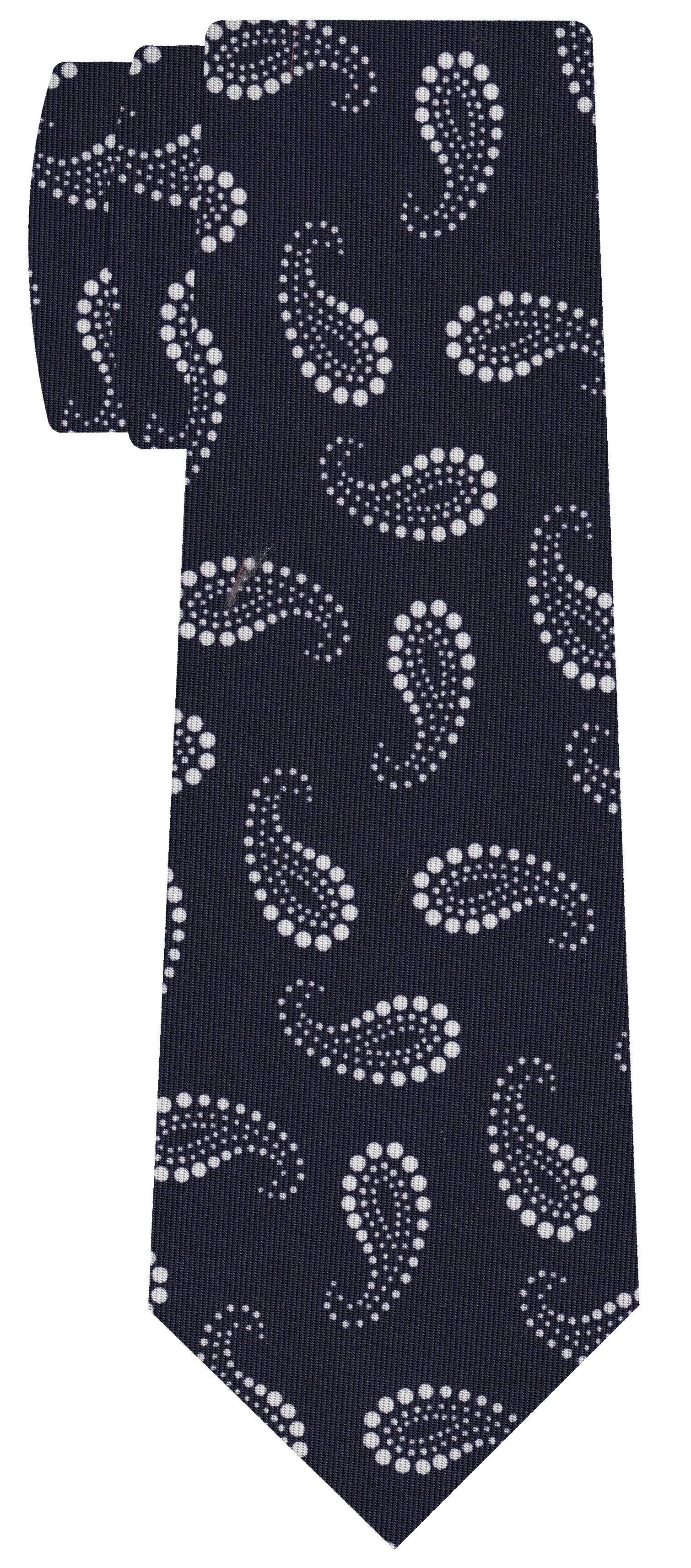 {[en]:White on Midnight Blue Macclesfield Print Pattern Silk Tie