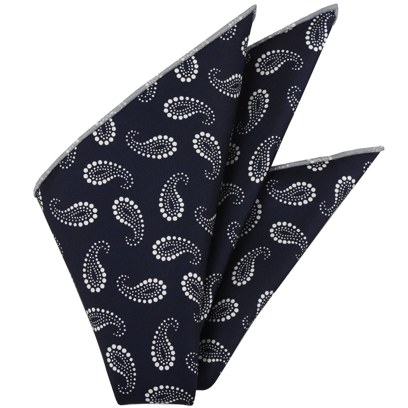 {[en]:White on Midnight Blue Macclesfield Print Pattern Silk Pocket Square