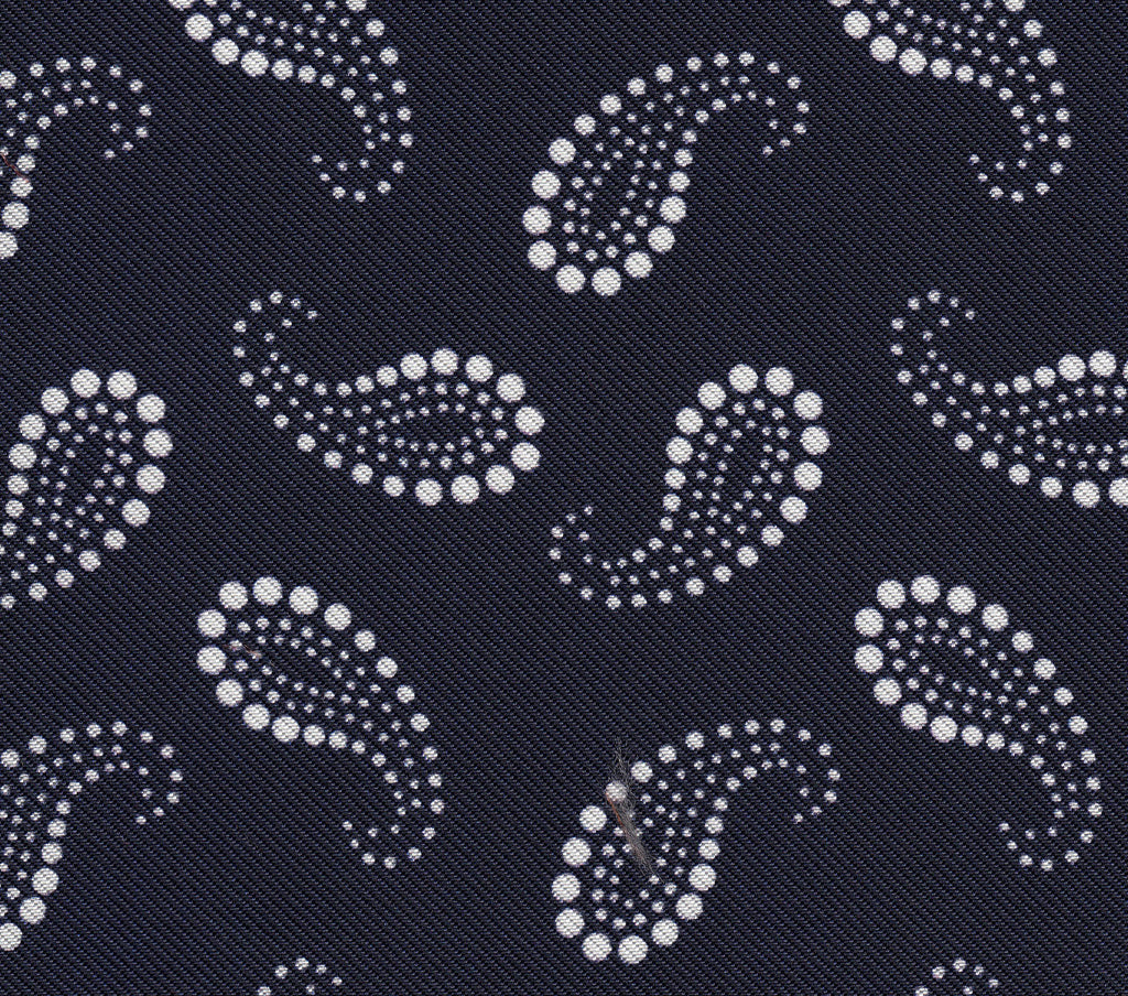 {[en]:White on Midnight Blue Macclesfield Print Pattern Silk Tie