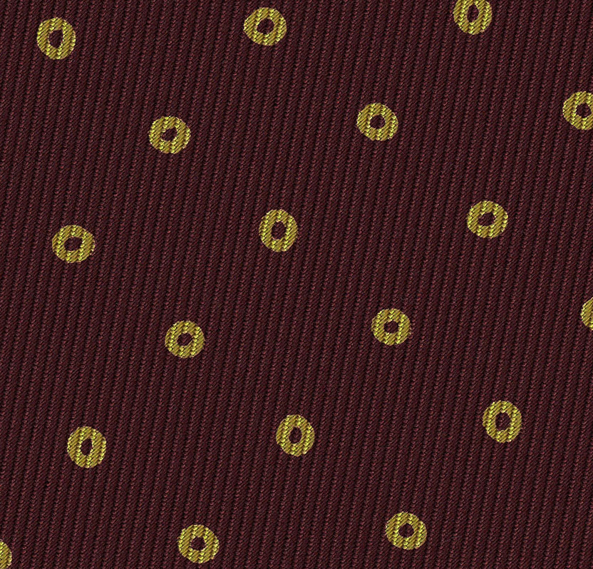 {[en]:Yellow on Burgundy Macclesfield Print Pattern Silk Pocket Square