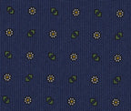 {[en]:Young Leaf Green, Off-White & Yellow Gold on Navy Blue Macclesfield Print Pattern Silk Tie