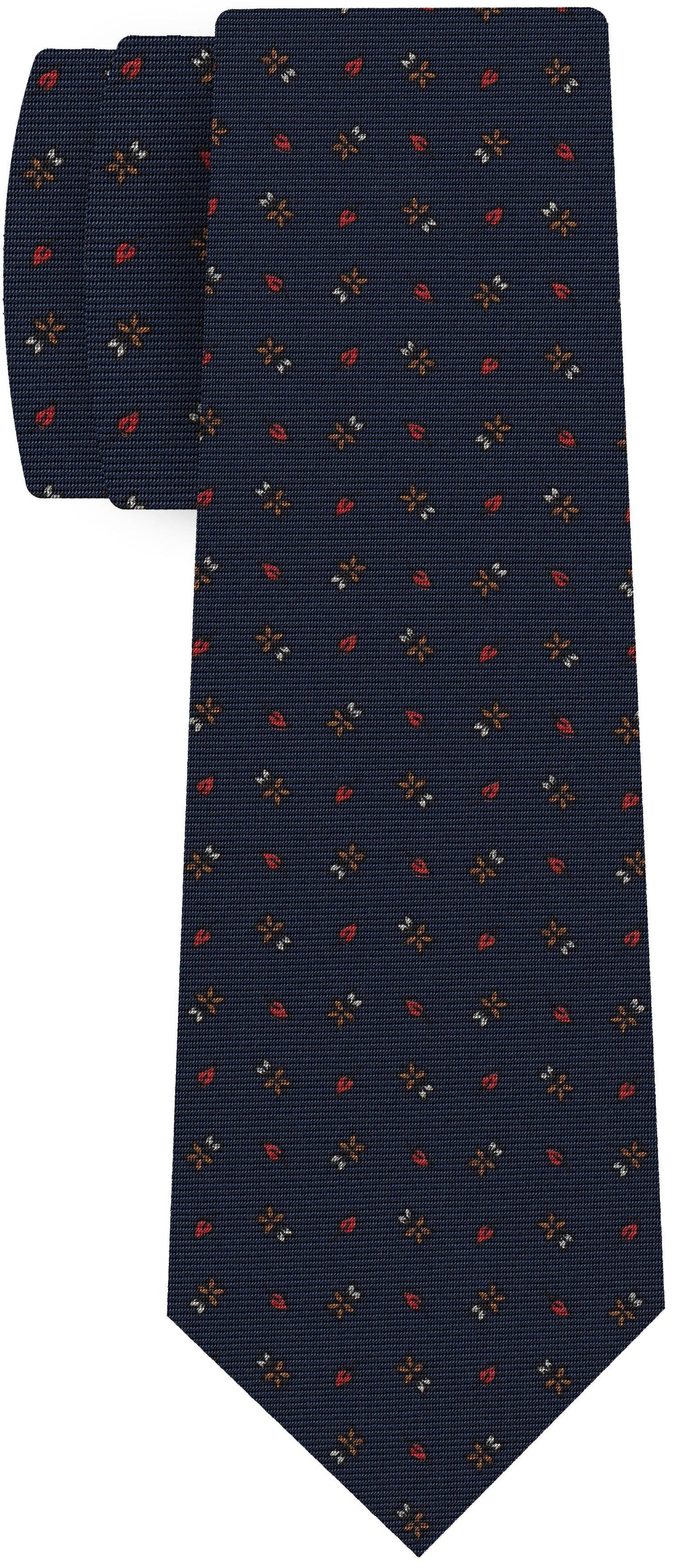 {[en]:Red, Powder Blue, White on Midnight Blue Print Pattern Silk Tie