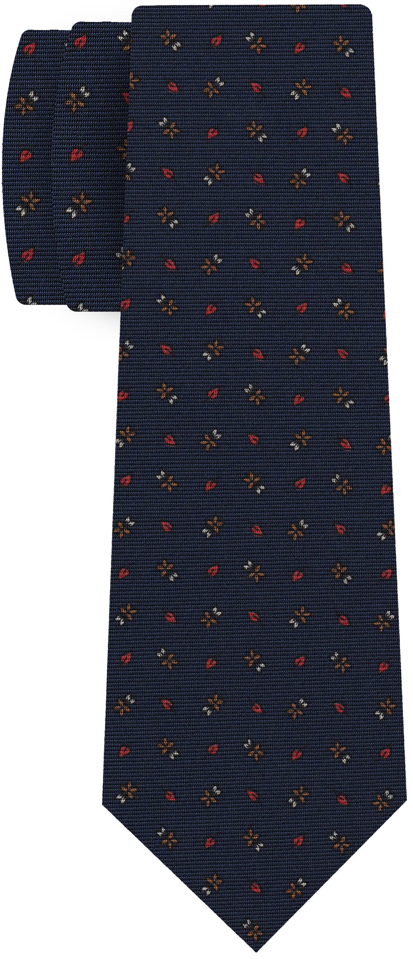 {[en]:Red, Powder Blue, White on Midnight Blue Print Pattern Silk Tie
