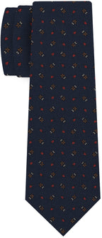 {[en]:Red, Powder Blue, White on Midnight Blue Print Pattern Silk Tie