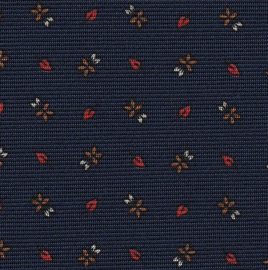 {[en]:Red, Powder Blue, White on Midnight Blue Print Pattern Silk Tie