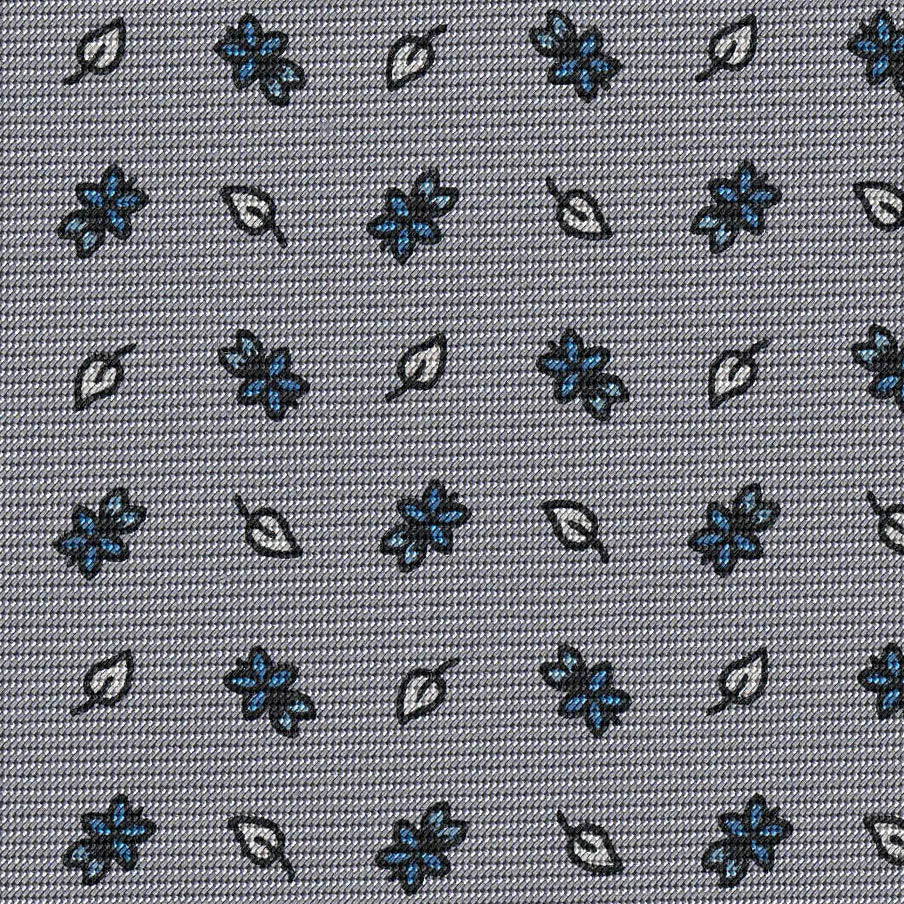 {[en]:Sky Blue, Off White, Black on Silver Gray Print Pattern Silk Tie