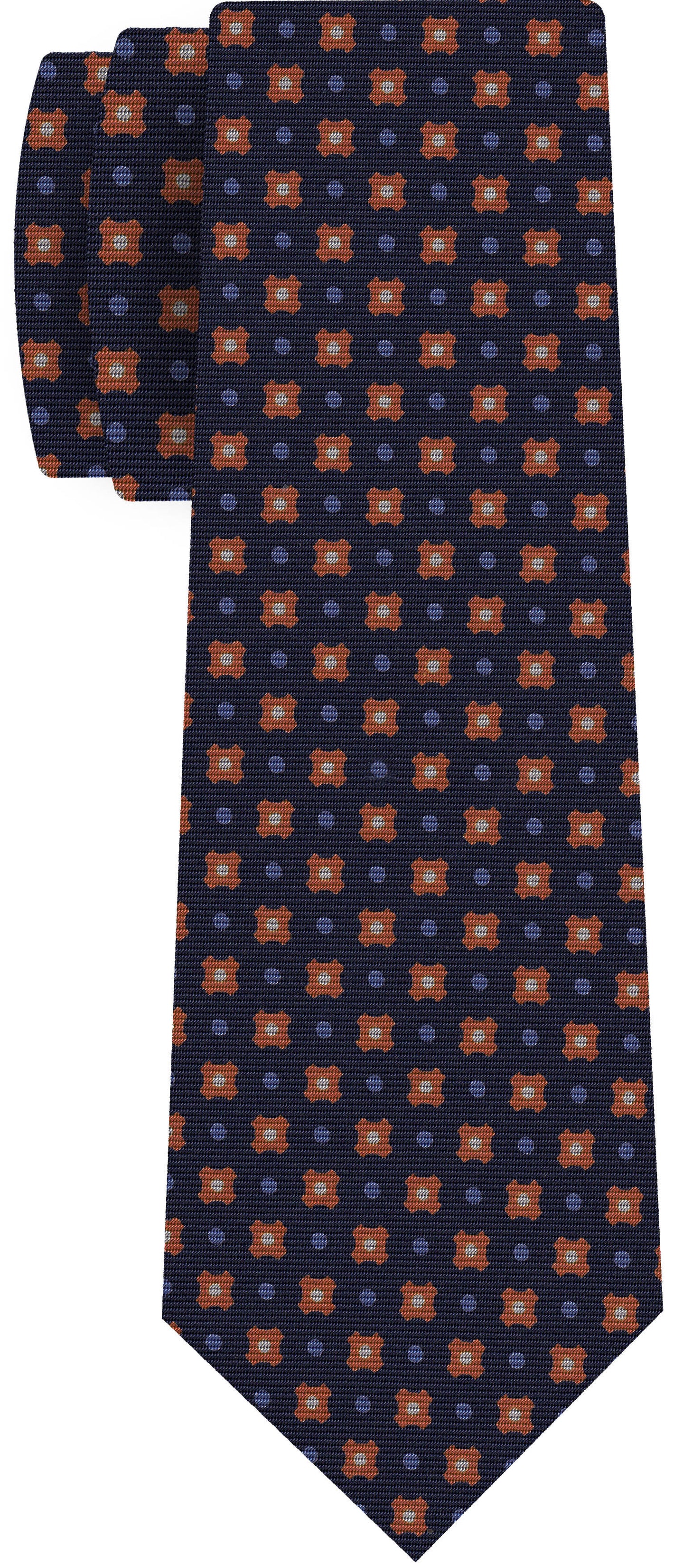 {[en]:Brick, Powder Blue, Off White on Midnight Blue Print Pattern Silk Tie