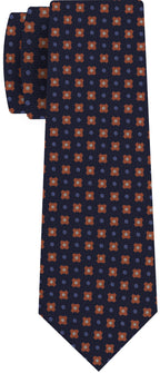 {[en]:Brick, Powder Blue, Off White on Midnight Blue Print Pattern Silk Tie