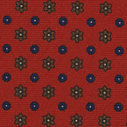 {[en]:Navy Blue, Brown, Off White on Orange Print Pattern Silk Tie