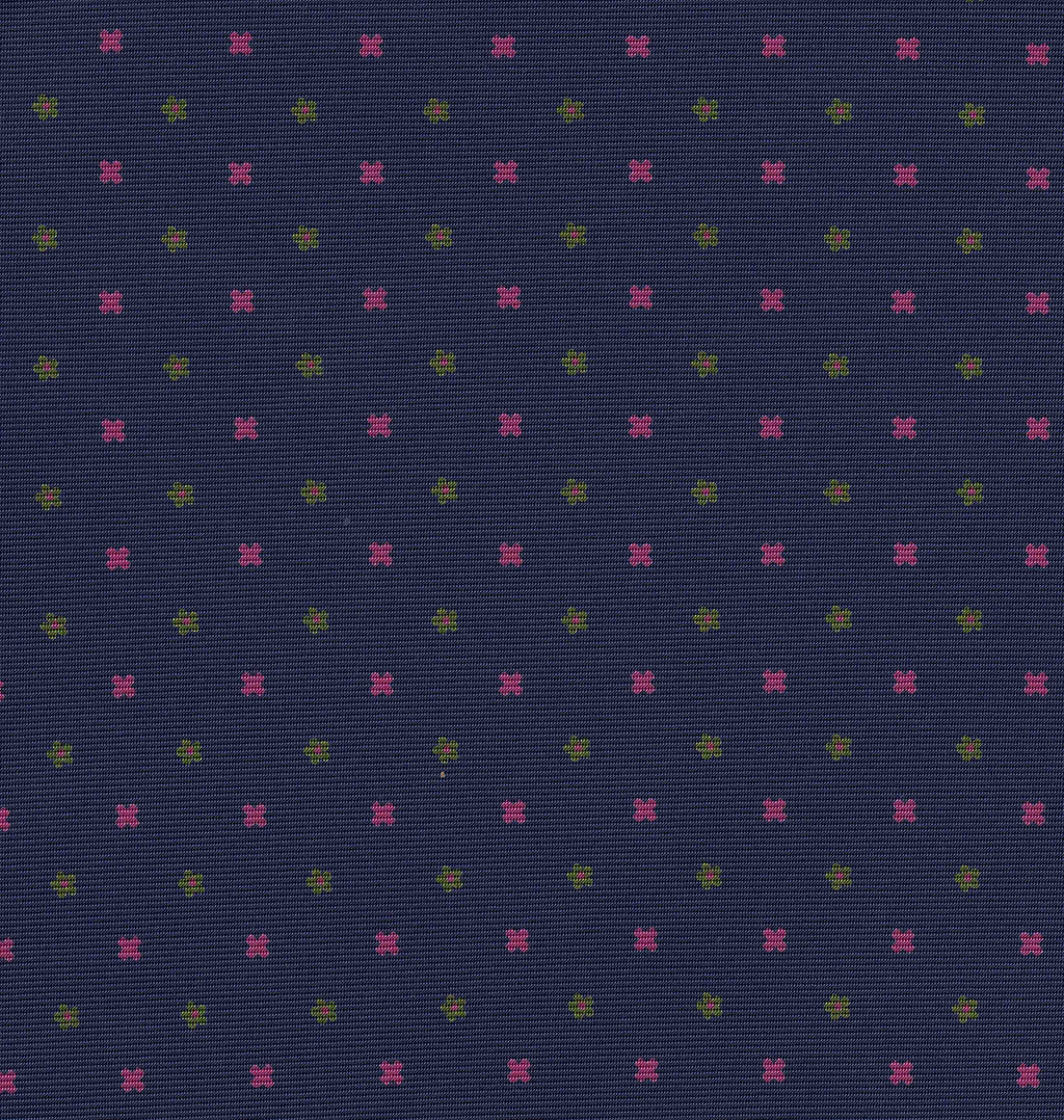 {[en]:Dark Pink, Young Leaf Green on Navy Blue Print Pattern Silk Tie