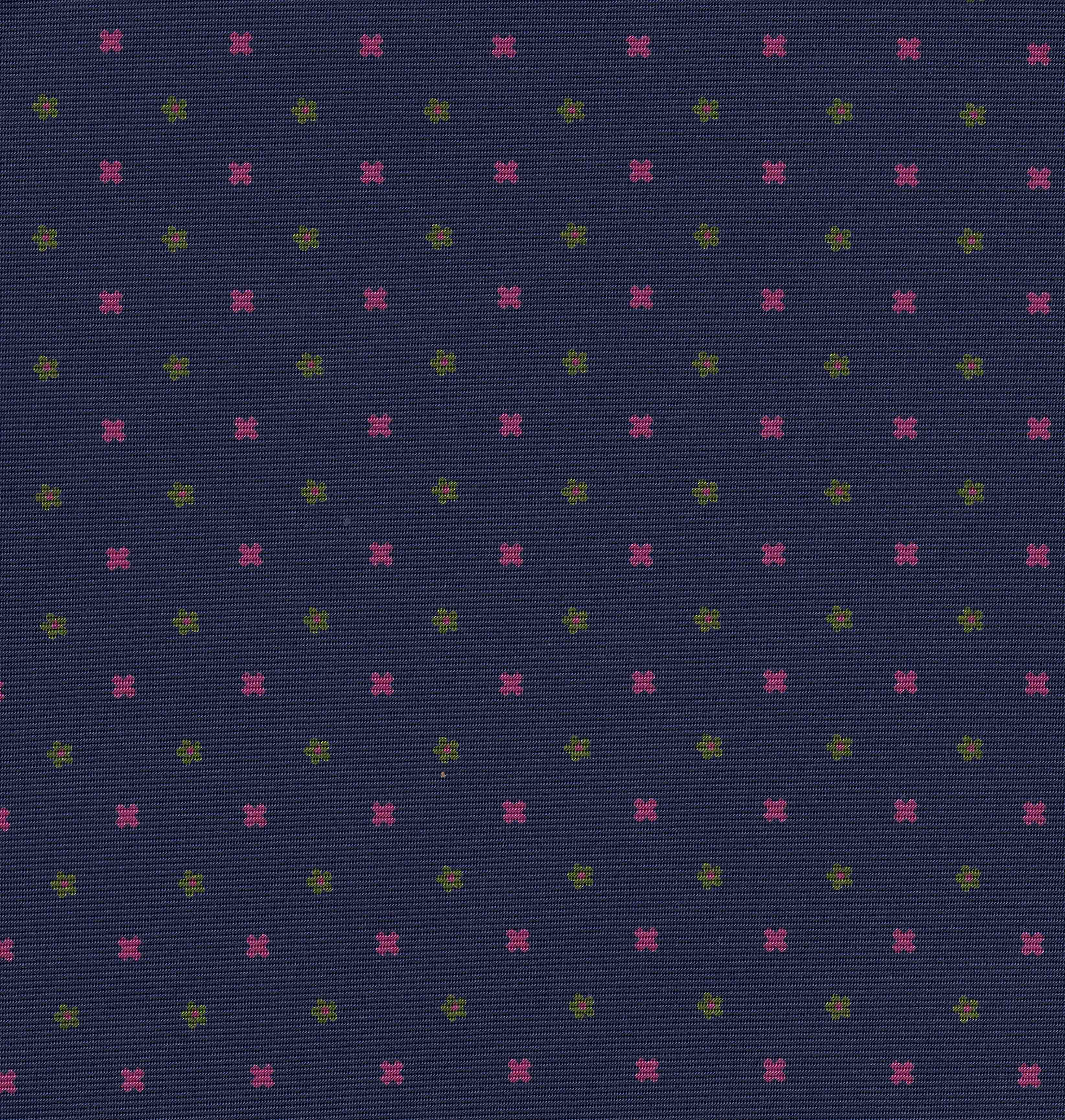{[en]:Dark Pink, Young Leaf Green on Navy Blue Print Pattern Silk Tie