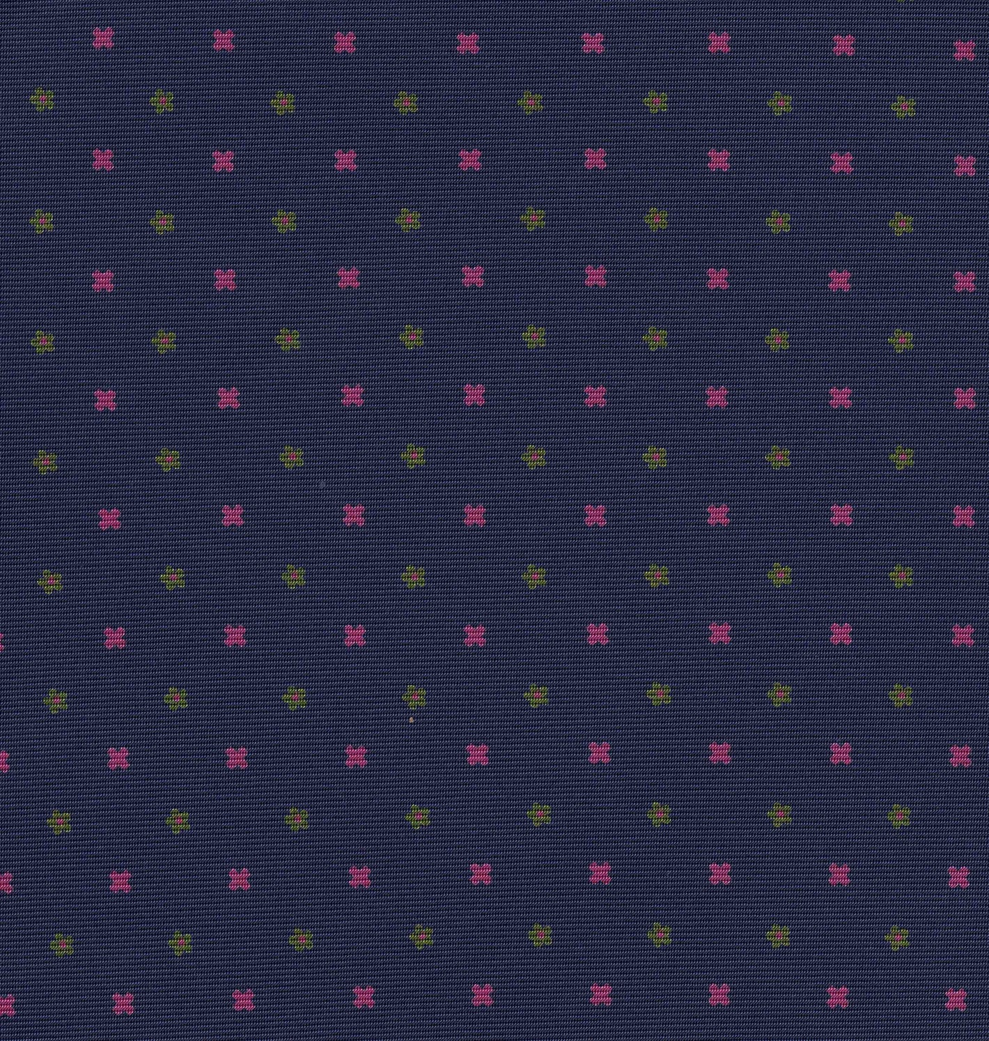 {[en]:Dark Pink, Young Leaf Green on Navy Blue Print Pattern Silk Pocket Square