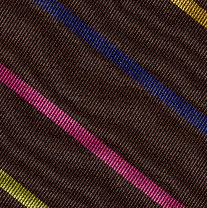 {[en]:Blue, Yellow Corn, Orange, Lavender, Young Leaf Green & Fuchsia on Bitter Chocolate Reppe Stripe Silk Pocket Square