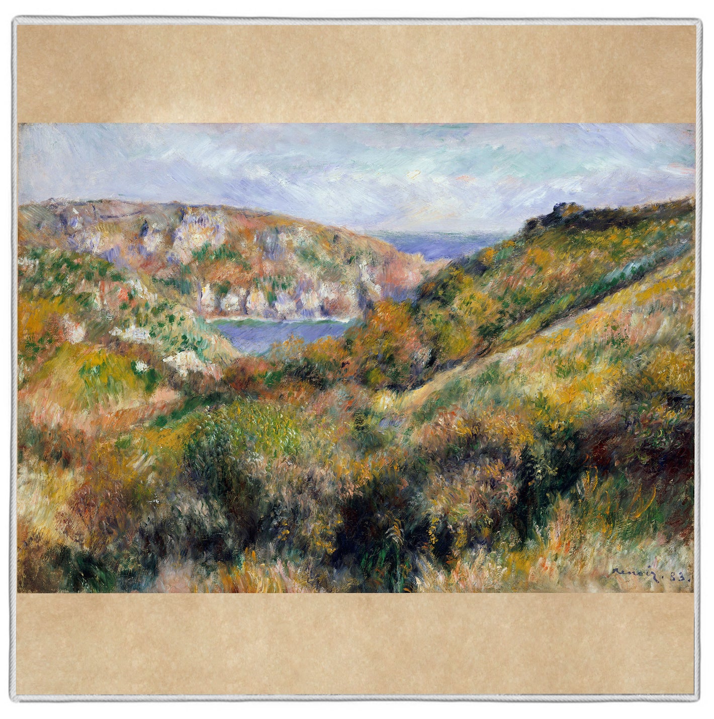 ガーンジー島ムーラン・ウェット湾周辺の丘 オーギュスト・ルノワール ポケットスクエア 1