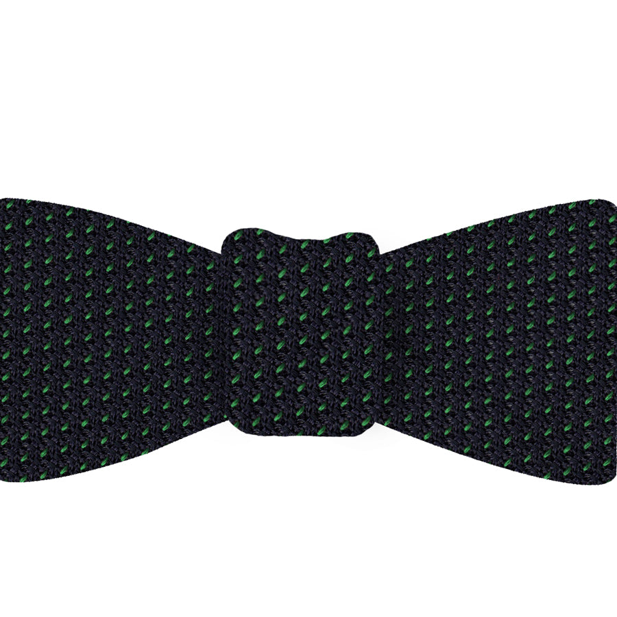 {[en]:Bottle Green on Midnight Blue Grenadine Pin Dot Silk Bow Tie