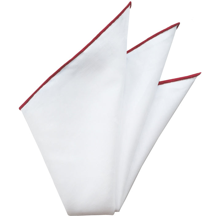 {[en]:Natural White Linen/Cotton With Red Contrast Edges Pocket Square