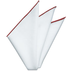 {[en]:Bright White Oxford Cotton With Red Contrast Edges Pocket Square