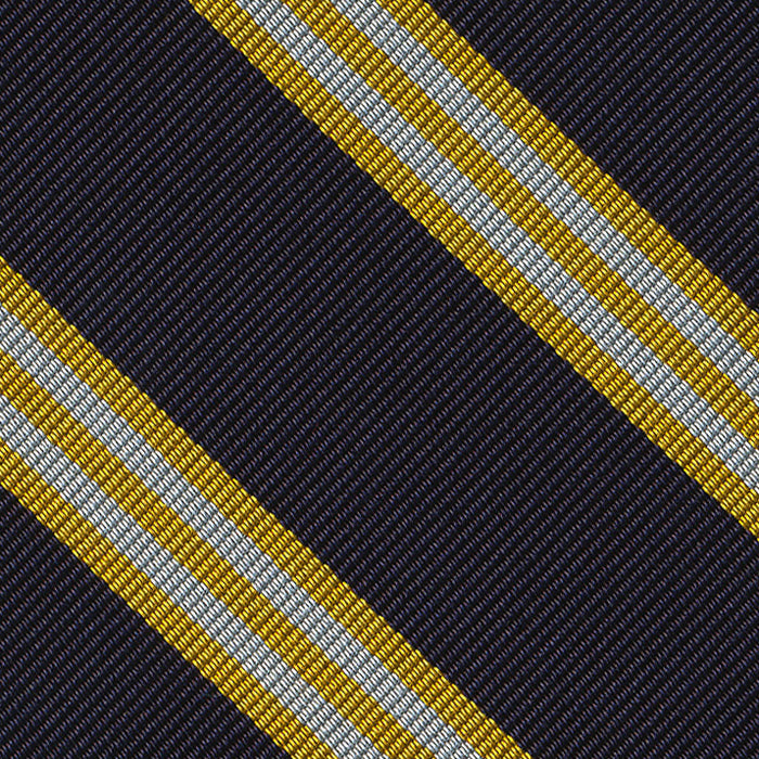 {[en]:Yellow Gold & White on Midnight Blue Striped Silk Pocket Square
