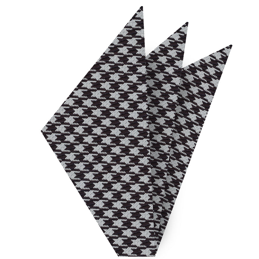 {[en]:Black & White Hounds Tooth Silk Pocket Square
