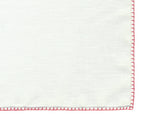 Belgian White Linen Pocket Squares with Bright Red Hand Sewn Decorative Flat Edges