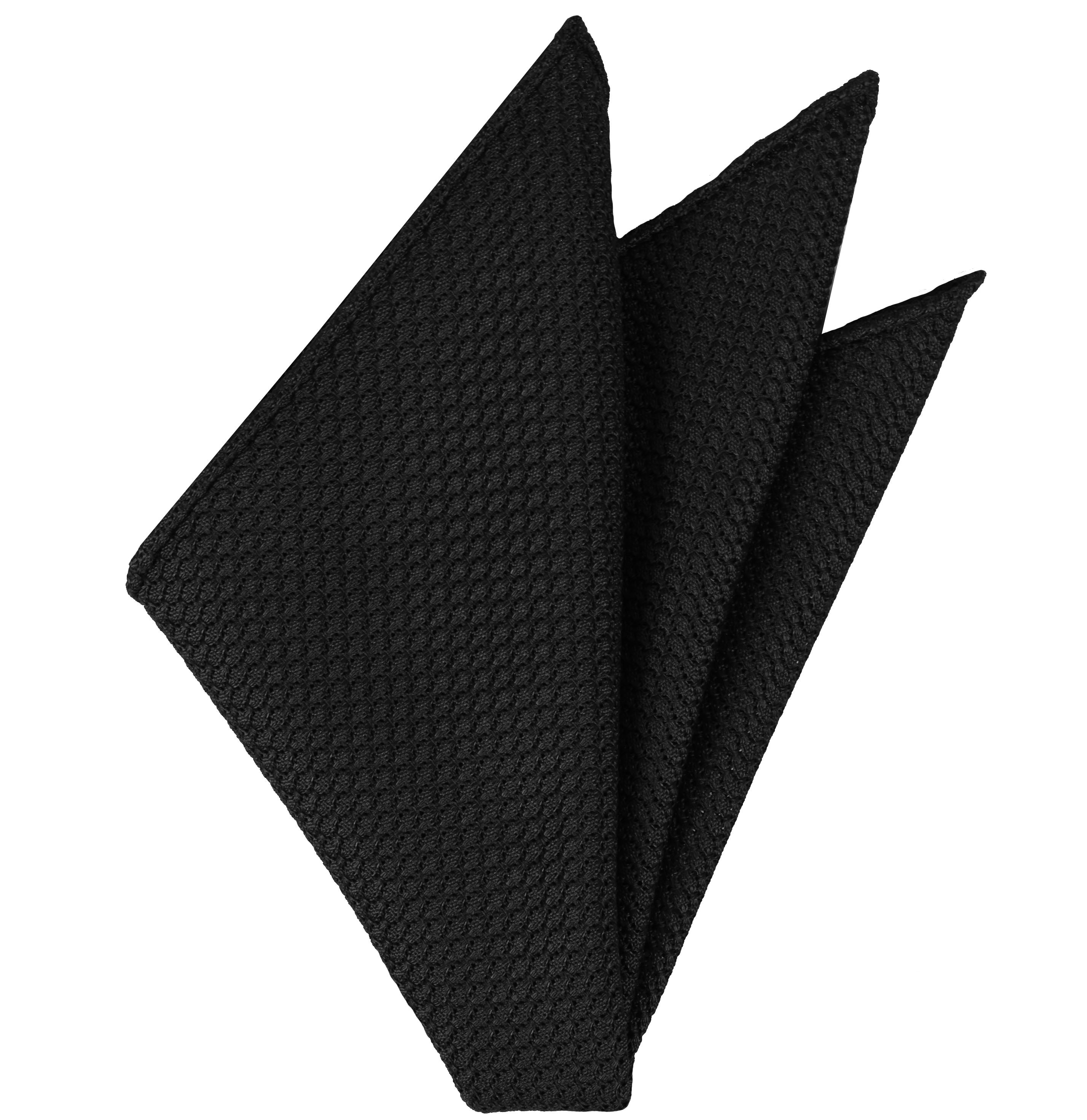 {[en]:Black Grenadine Silk Pocket Square