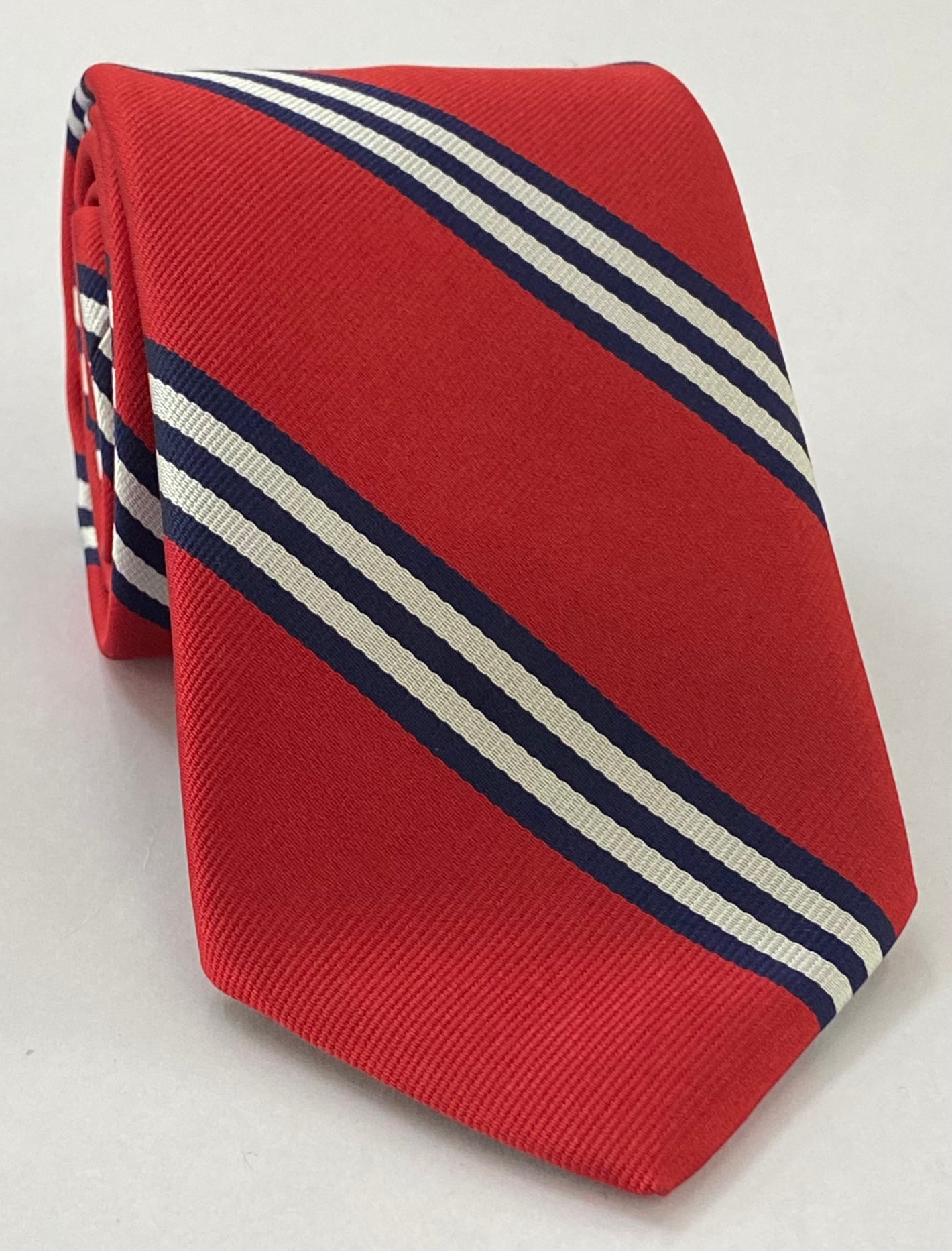 American University Silk Tie #ACO-24 (Navy Blue and Bright White on Red)