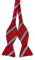 Navy Blue and Bright White on Red American University Silk Bow Tie ACOBT-24