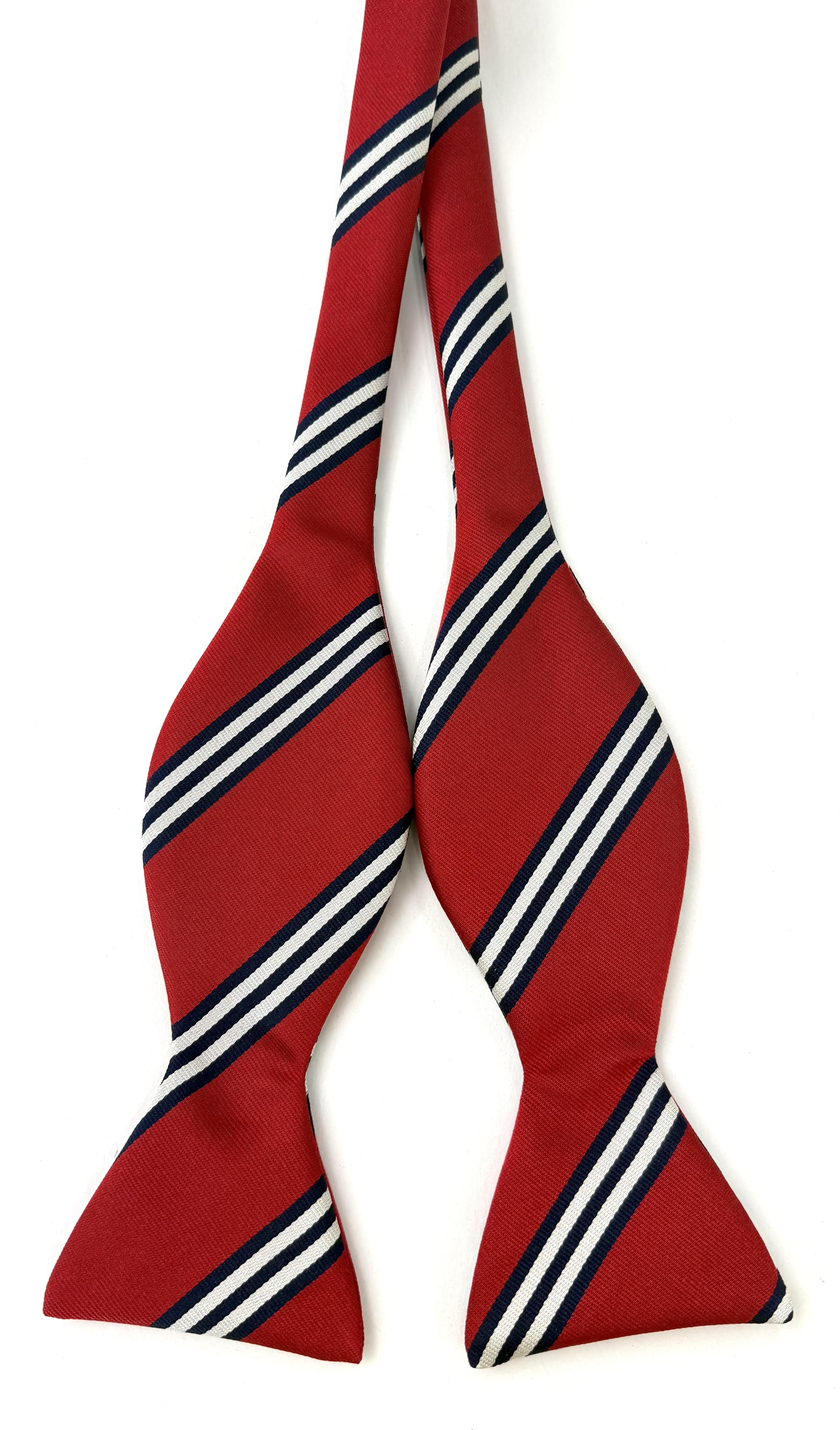 Navy Blue and Bright White on Red American University Silk Bow Tie ACOBT-24
